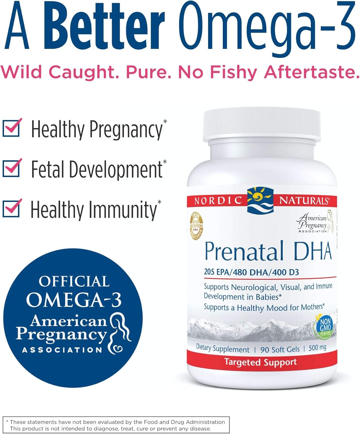 Nordic Naturals Pro Prenatal DHA, Unflavored - 830 mg Omega-3 + 400 IU Vitamin D3-90 Soft Gels - Supports Brain Development in Babies During Pregnancy  Lactation - Non-GMO - 45 Servings