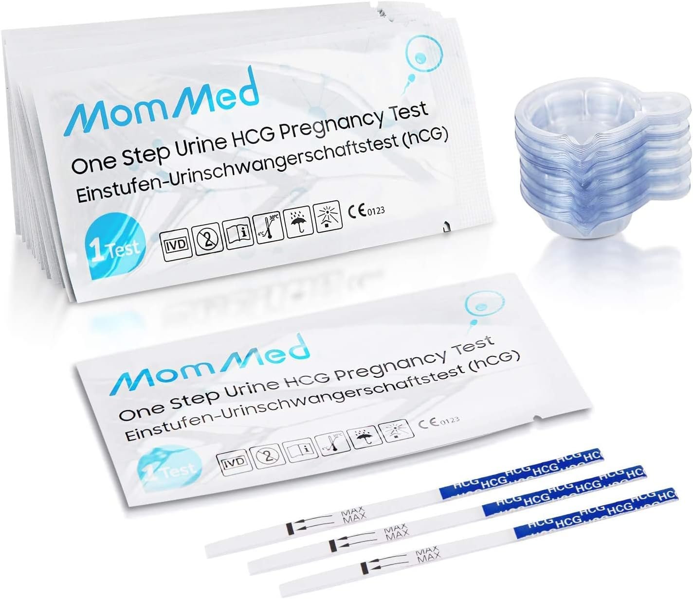 MomMed Pregnancy Test Kit, 20 HCG Test Strips with 20 Free Urine Cups, Over 99% Accurate Early Detection, Pregnancy Tests