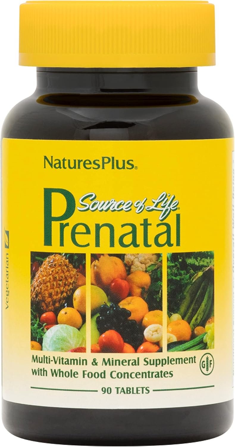 Natures Plus Source of Life Prenatal - 800 mcg Folate, 90 Vegetarian Tablets - All Natural Prenatal Vitamin  Minerals with Iron  Calcium - Optimal Health  Energy - Gluten-Free - 45 Servings