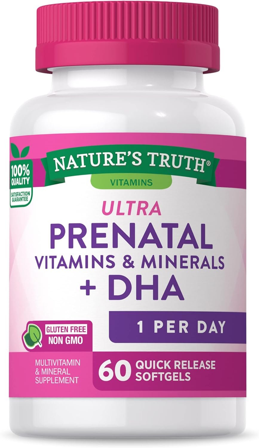 Natures Truth Prenatal Vitamins with DHA and Folic Acid | 60 Softgels | Non-GMO  Gluten Free Supplement