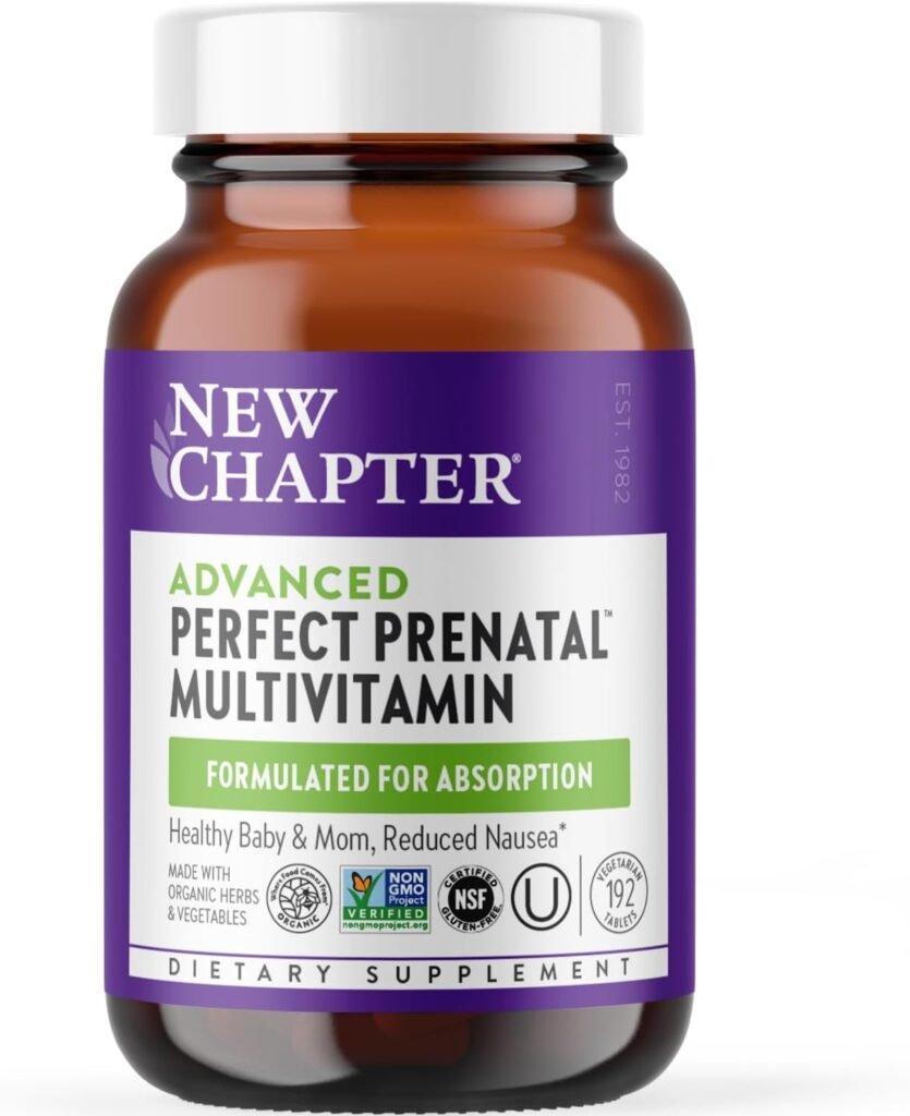 New Chapter Advanced Perfect Prenatal Vitamins, 192ct, Made with Organic, Non-GMO Ingredients for Healthy Baby  Mom - Folate (Methylfolate), Whole-Food Fermented Iron, Vitamin D3 + Ginger