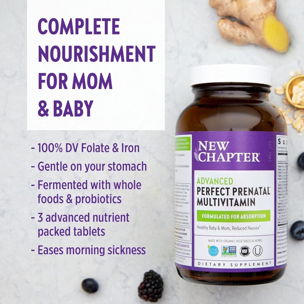 New Chapter Advanced Perfect Prenatal Vitamins - 96ct, Organic, Non-GMO Ingredients for Healthy Baby  Mom - Folate (Methylfolate), Iron, Vitamin D3, Fermented with Whole Foods and Probiotics