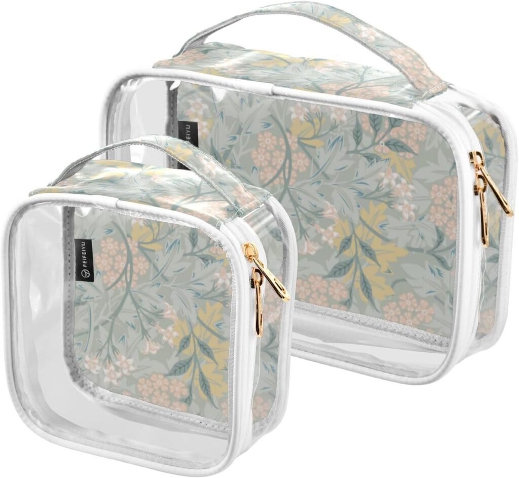 junzan Flower Nature Clear Toiletry Bags Quart-sized Travel Bag Tsa Approved Clear Makeup Bags for Traveling