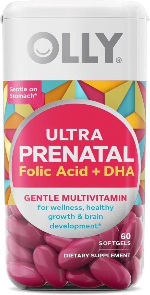 OLLY Ultra Strength Prenatal Multivitamin Softgels, Supports Healthy Growth, Brain Development, Iron, Folic Acid, DHA, Vitamins C, E, 30 Day Supply-60 Count (Packaging May Vary)