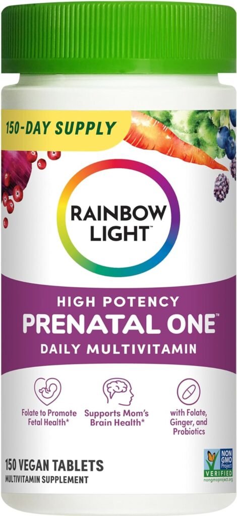 Rainbow Light Prenatal One High Potency Daily Multivitamin with Folate, Ginger and Probiotics; Supports Mom and Baby from Conception to Nursing; Vegan, 150 Tablets,* Pack May Vary