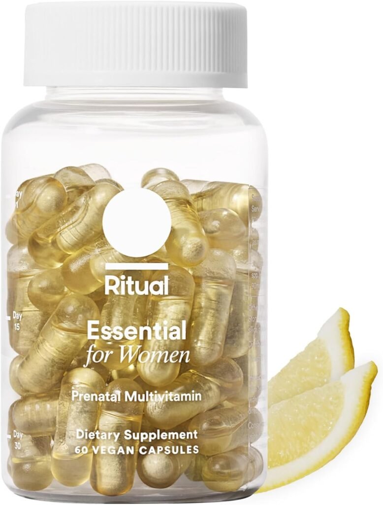 Ritual Prenatal Vitamins: Folate  Choline for Neural Tube Support, Omega-3 DHA for Fetal Brain Development, Iron, Calcium-Helper D3  K2, Non-GMO, Citrus Essenced, 30 Day Supply, 60 Vegan Capsules