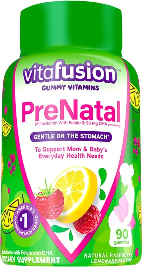 vitafusion PreNatal Gummy Vitamins, Raspberry Lemonade Flavored, Pregnancy Vitamins for Women, With Folate and DHA, America’s Number 1 Gummy Vitamin Brand, 45 Day Supply, 90 Count