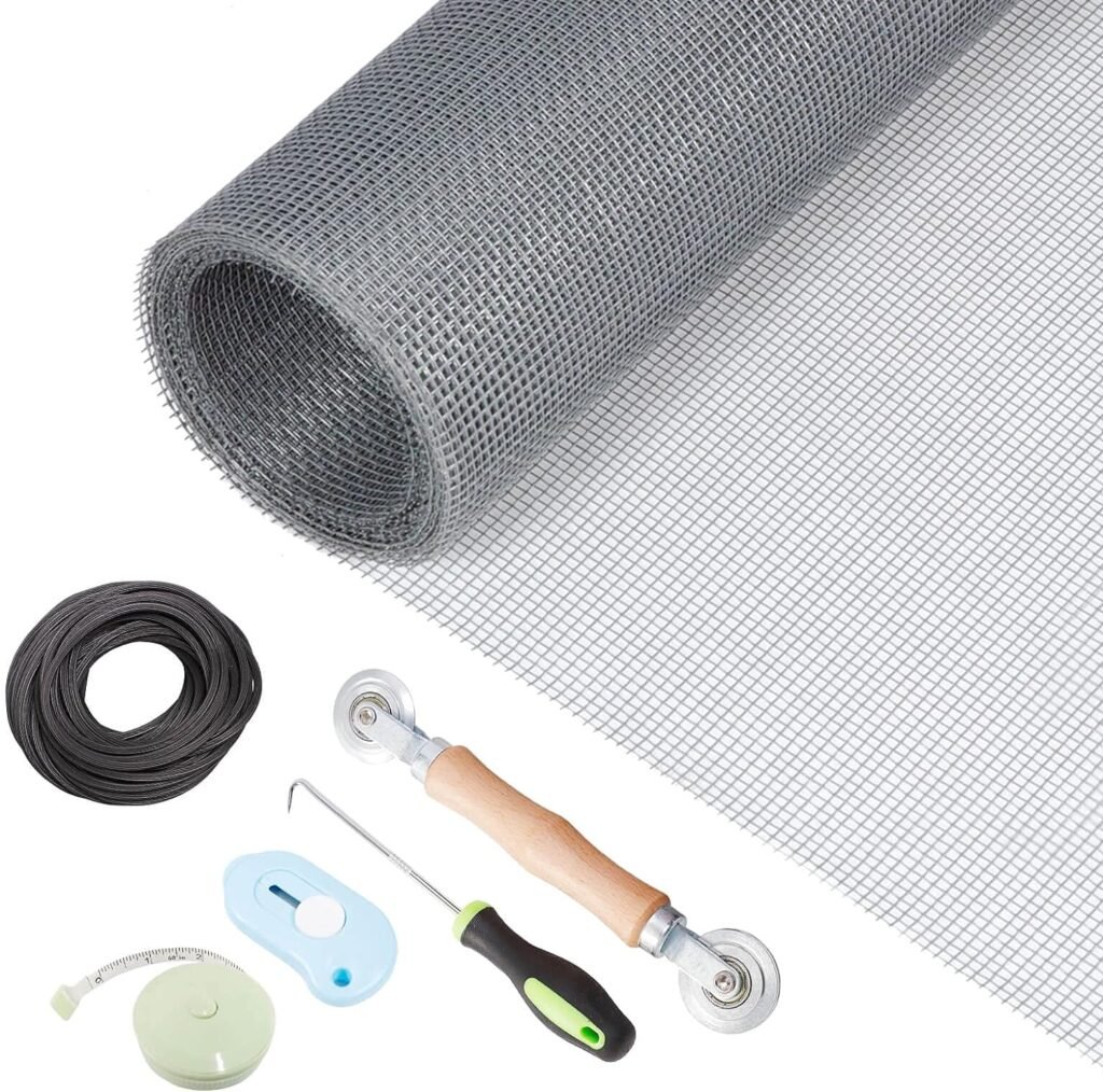 Windows Screen and Screen Door Repair Kit, 48x118 Charcoal Fiberglass Mesh with Rolling Tool/Hook/Ruler/Cutter/Spline - Window Screen  Sliding Screen Door Replacement for Windows, TOOLTRIZ