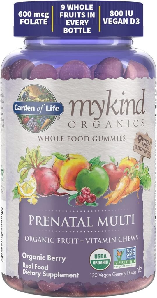 Garden of Life Organics Prenatal Gummies Multivitamin with Vitamin D3, B6, B12, C  Folate for Healthy Fetal Development – Organic, Non-GMO, Gluten-Free, Vegan, Berry Flavor, 30 Day Supply