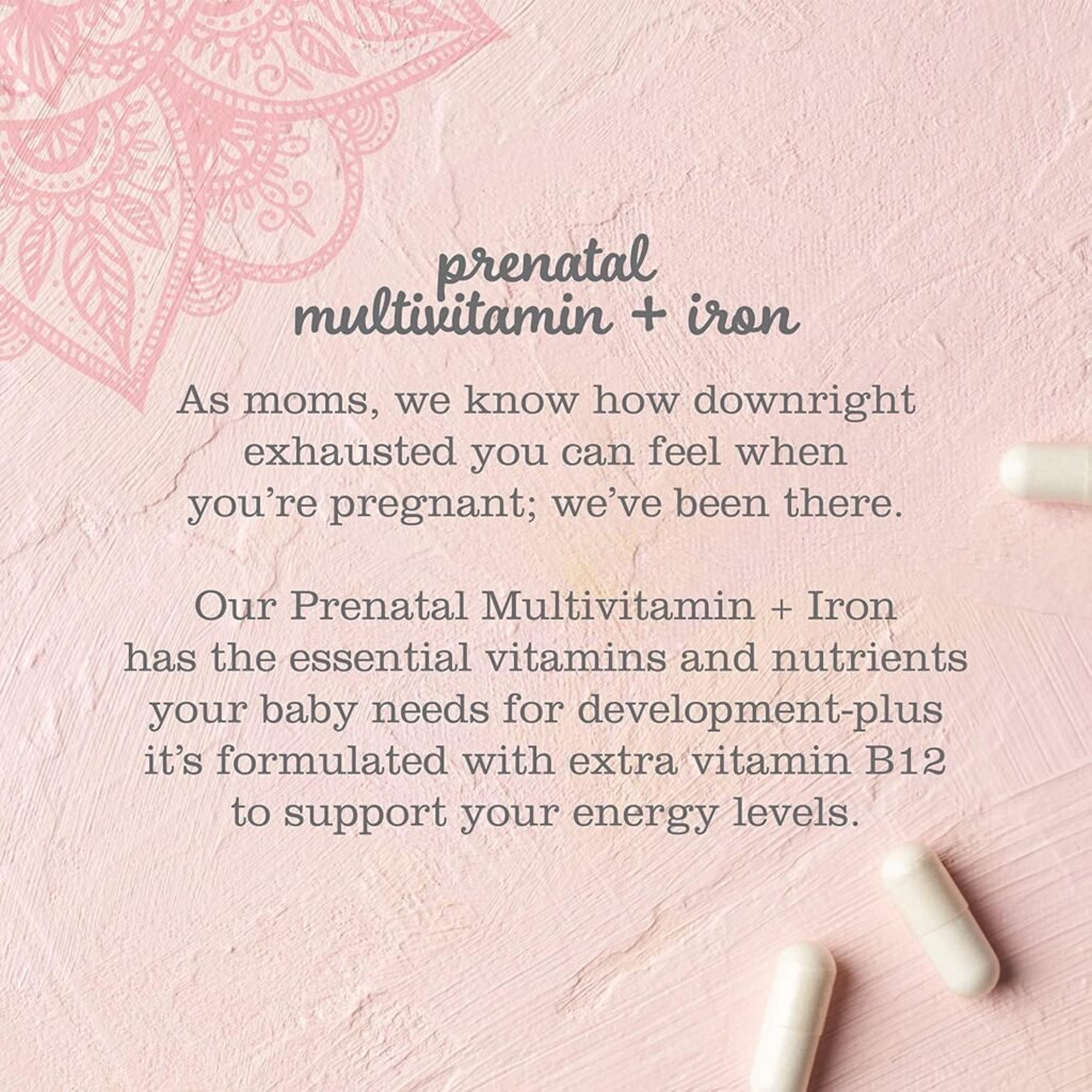 Mommys Bliss Prenatal Multivitamin with Iron and Folic Acid, Supports Baby Development + Mom Immune System  Energy Levels w/ B Vitamins  Probiotics, Vegan  Gluten Free (45 Servings)