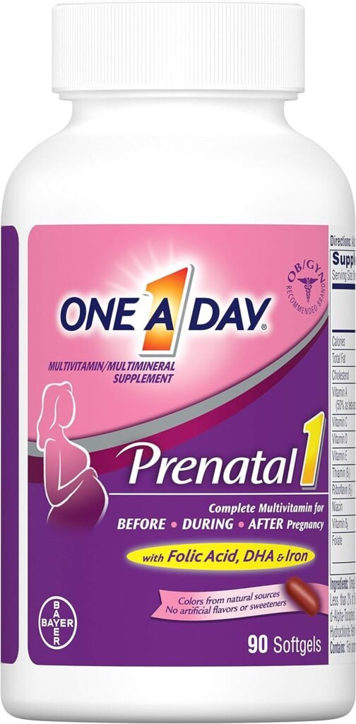 One A Day Womens Prenatal 1 Multivitamin, Supplement for Before, During, and Post Pregnancy, Including Vitamins A, C, D, E, B6, B12, and Omega-3 DHA, 90 Count