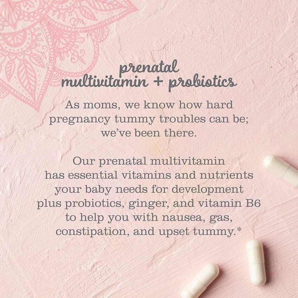 Mommys Bliss Prenatal Multivitamin + Probiotic for Women w/ Folic Acid, Supports Baby Development  Moms Digestion w/ Zinc, Vitamin B6  B12, Ginger  Choline, Vegan  Gluten Free (45 Servings)