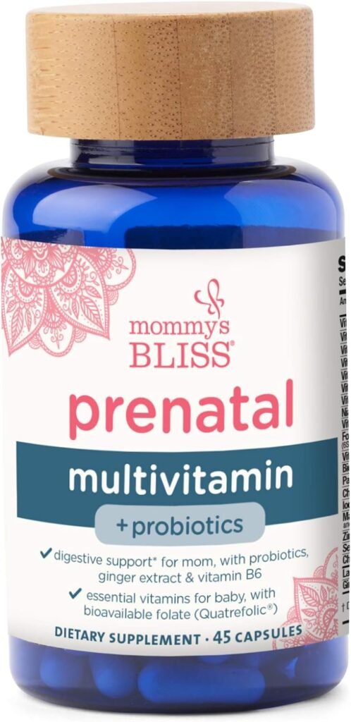 Mommys Bliss Prenatal Multivitamin + Probiotic for Women w/ Folic Acid, Supports Baby Development  Moms Digestion w/ Zinc, Vitamin B6  B12, Ginger  Choline, Vegan  Gluten Free (45 Servings)