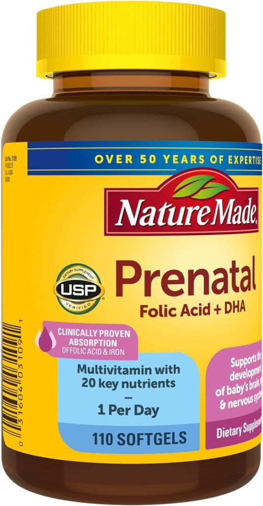 Nature Made Prenatal with Folic Acid + DHA, Prenatal Vitamin and Mineral Supplement for Daily Nutritional Support, 110 Softgels, 110 Day Supply