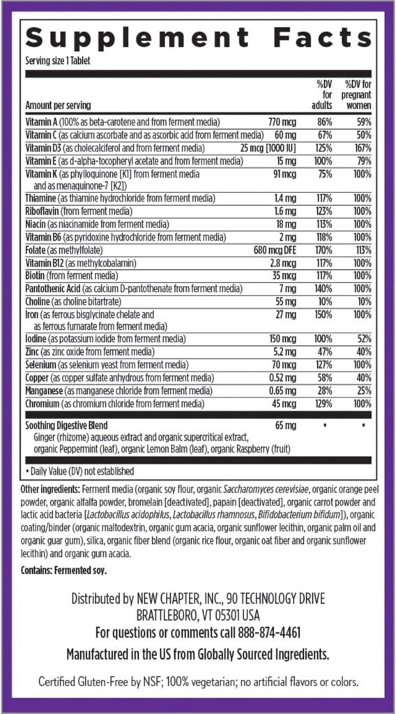 New Chapter Prenatal Vitamins, One Daily Prenatal Multivitamin with Methylfolate + Choline for Healthy Mom  Baby, Gluten Free  Non-GMO, 30 Count