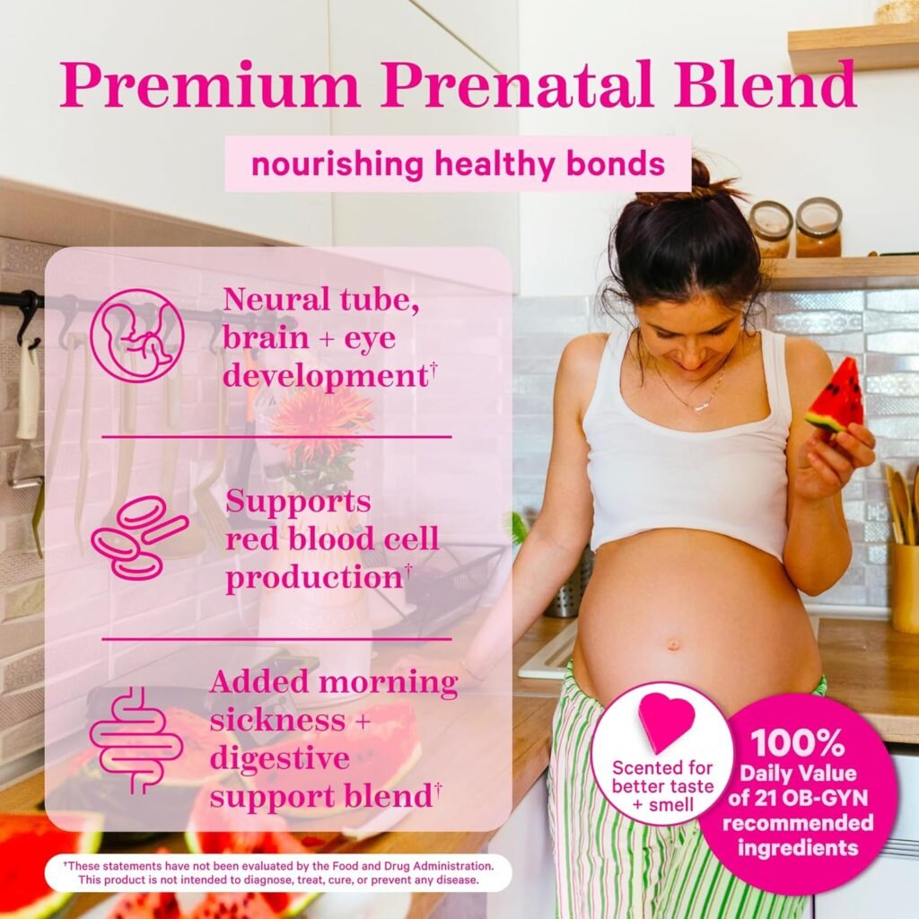 Pink Stork Premium Prenatal Vitamin for Women - 25 Vitamins with Organic Whole-Food Ingredients,  Probiotics - Morning Sickness, Digestion,  Energy - Folate, B6,  Iron - 60 Capsules