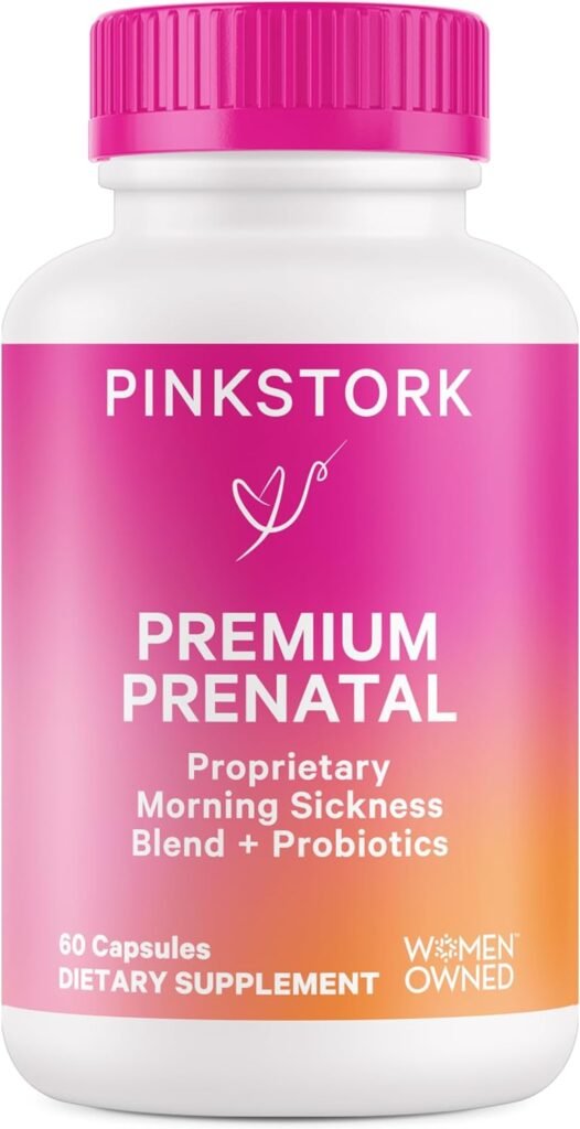 Pink Stork Premium Prenatal Vitamin for Women - 25 Vitamins with Organic Whole-Food Ingredients,  Probiotics - Morning Sickness, Digestion,  Energy - Folate, B6,  Iron - 60 Capsules