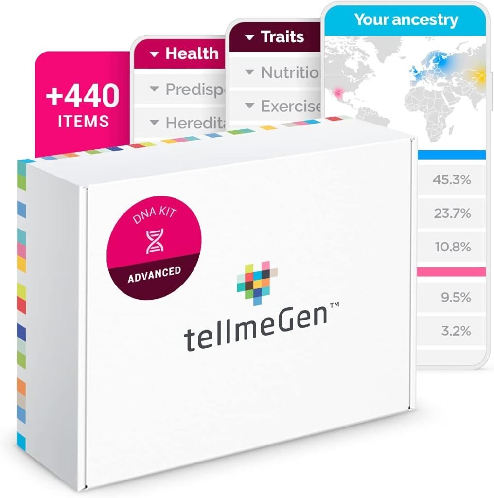 tellmeGen Advanced DNA Test:400+ Health, Ancestry, Traits  Fitness Reports - Fees Included - Lifetime Updates