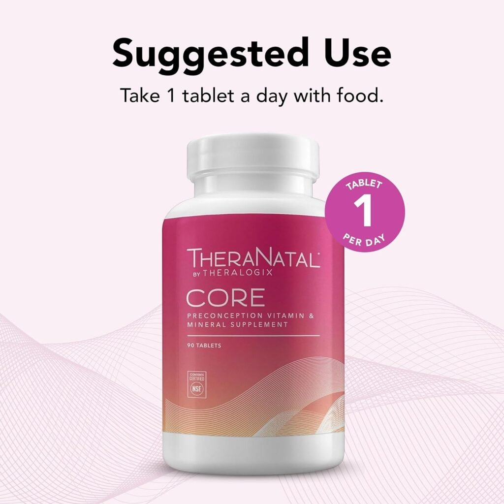 Theralogix TheraNatal Core Preconception Vitamin Supplement - 90-Day Supply - Fertility Support Supplement with Folate, Vitamin D3, Choline  More* - NSF Certified - 90 Tablets