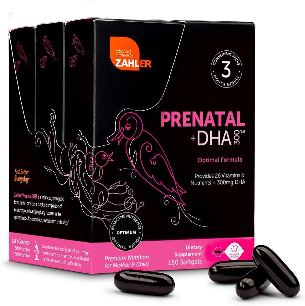 Zahler Prenatal Vitamin with DHA  Folate - DHA Supplements  Prenatal Multivitamin for Mother and Child - Kosher Prenatal DHA Prenatal Vitamins with Iron, Pre Natal Softgels 60 Count