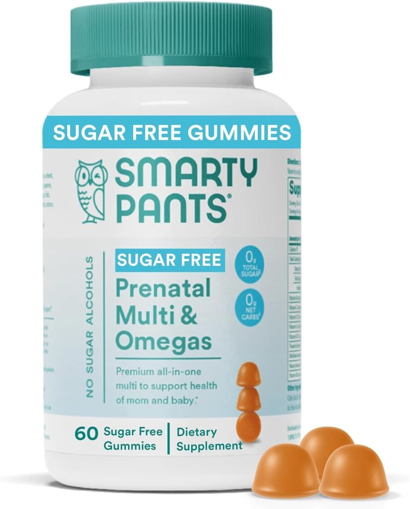 SmartyPants Prenatal Vitamins for Women, Sugar Free Multivitamin Gummies: Methylfolate, Omega 3 (ALA) Vitamin D3, C, Vitamin B12, B6, Vitamin A, K  Zinc, Erythritol Free, 60 Count (20 Day Supply)