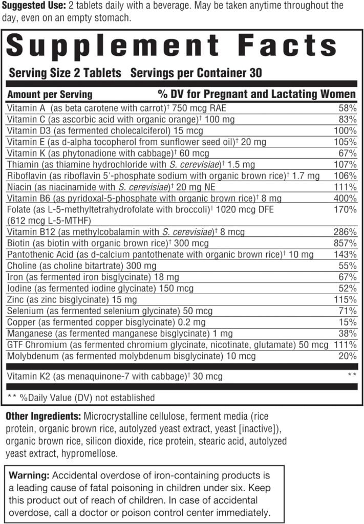 Innate Response Formulas Baby  Me Multivitamin - Prenatal and Postnatal Vitamin with Folate, Choline, and Vitamins B12 and D3 - Vegetarian, Non-GMO, and Gluten-Free - 60 Tablets (30 Servings)