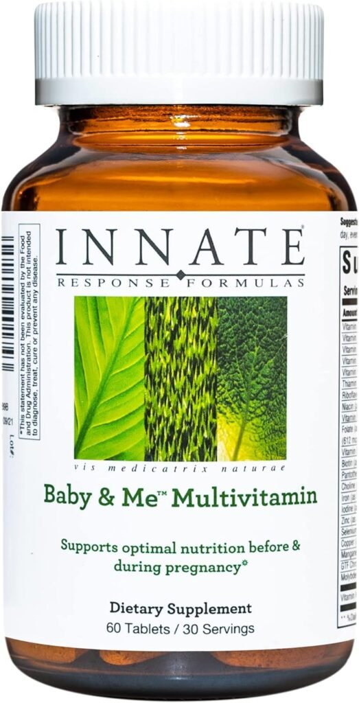 Innate Response Formulas Baby  Me Multivitamin - Prenatal and Postnatal Vitamin with Folate, Choline, and Vitamins B12 and D3 - Vegetarian, Non-GMO, and Gluten-Free - 60 Tablets (30 Servings)